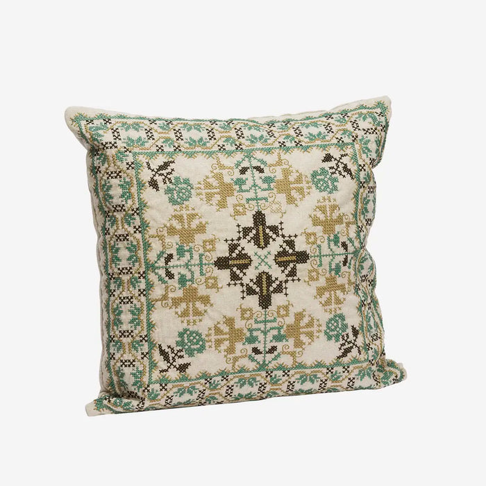 Folk Embroidered Cushion | Greens