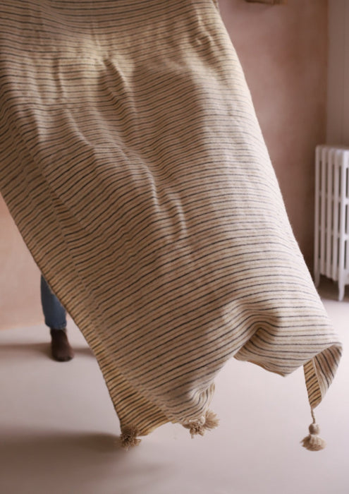 Moroccan Pure Wool Blanket - Oat Stripe