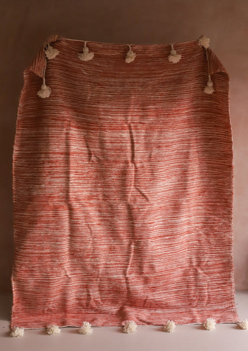 Moroccan Pure Wool Blanket - Marl Stripe / Terracotta