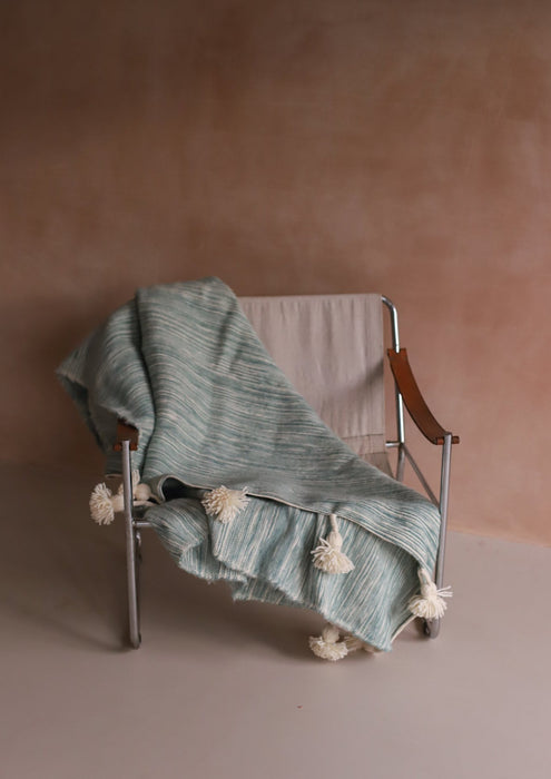Moroccan Pure Wool Blanket - Marl Stripe / Sage