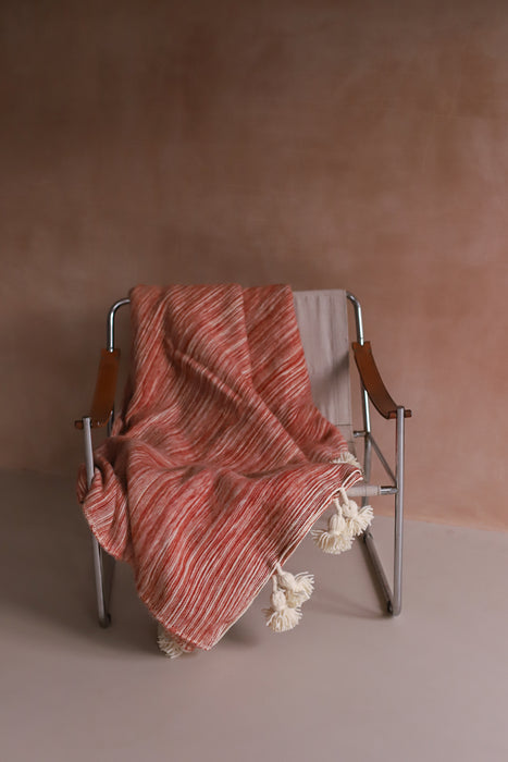 Moroccan Pure Wool Blanket - Marl Stripe / Terracotta