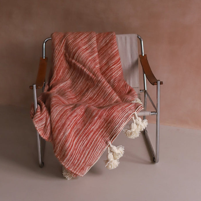 Moroccan Pure Wool Blanket - Marl Stripe / Terracotta