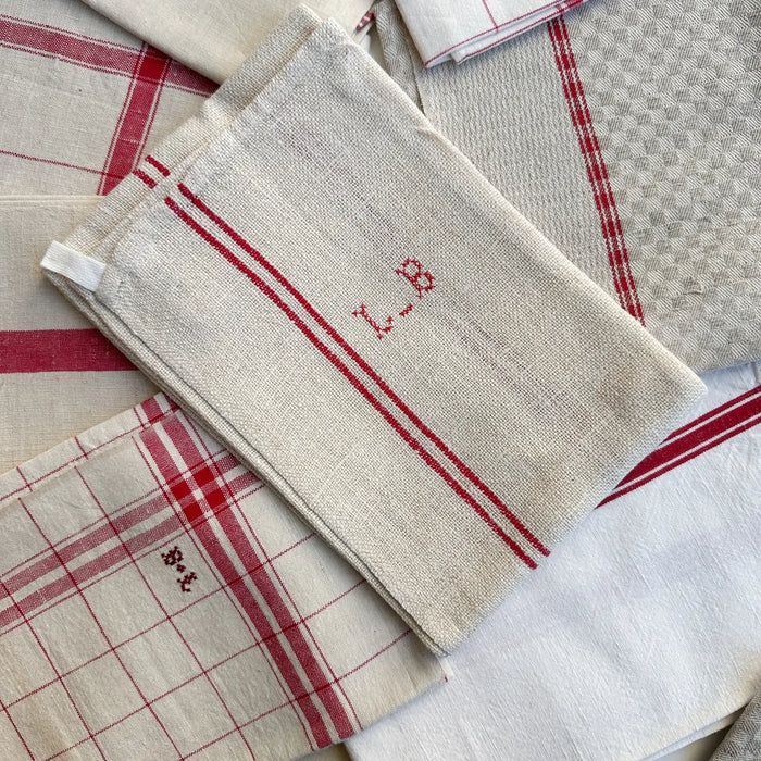 Vintage Striped Tea Towel - Chalk