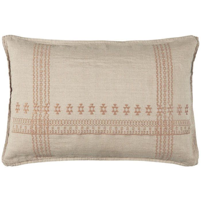 Linen Cushion with Embroidery - Oat