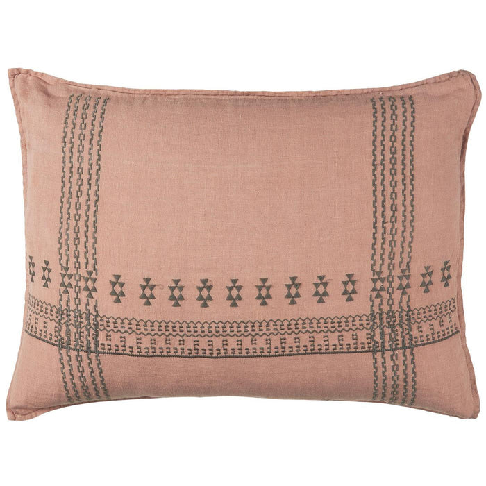 Linen Cushion with Embroidery - Dusty Pink