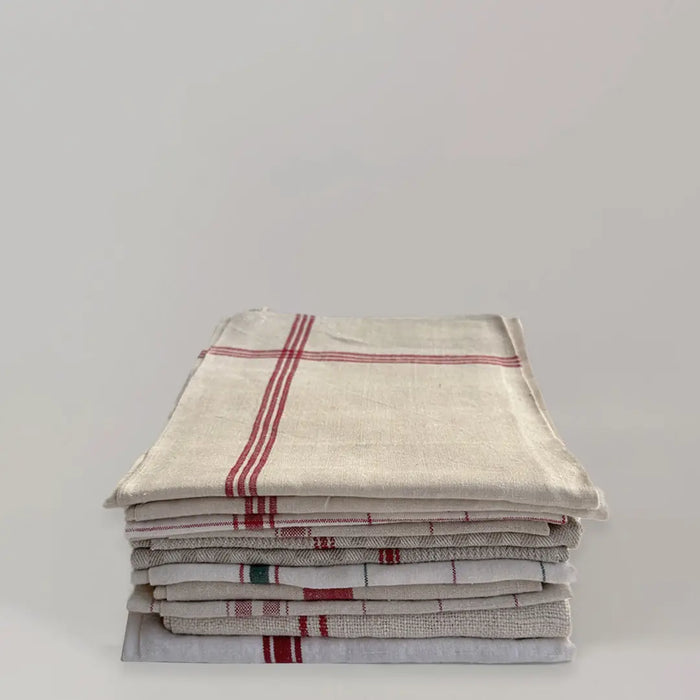Vintage Striped Tea Towel - Chalk