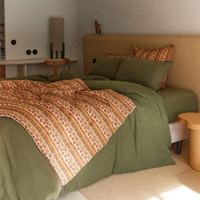 Cotton poplin comforter quilt | Flores Olive