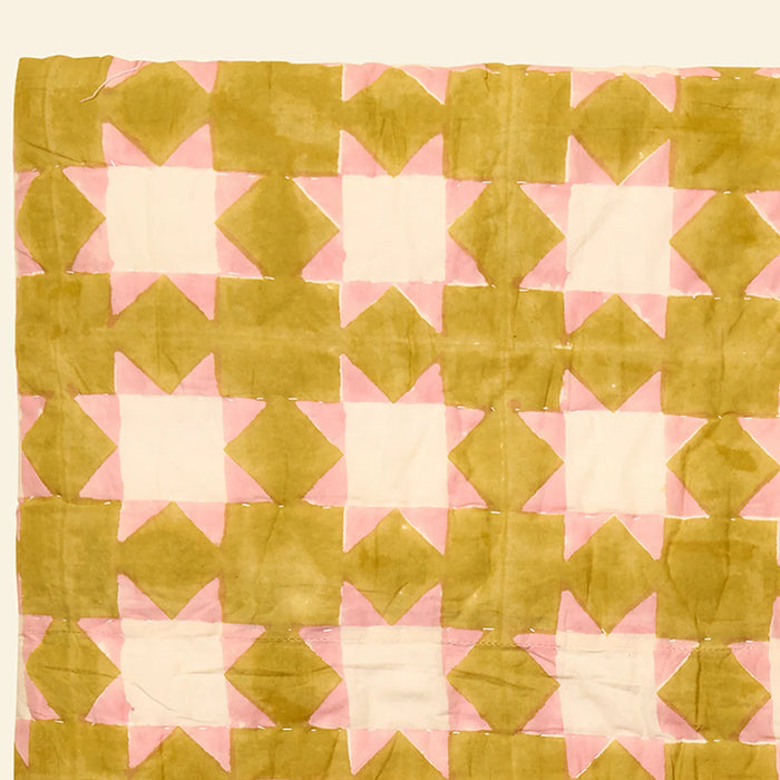 Block Print Cotton Quilt | Clover Honey