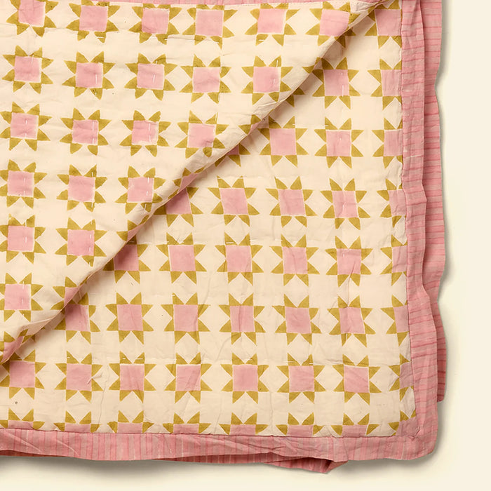 Block Print Cotton Quilt | Clover Honey