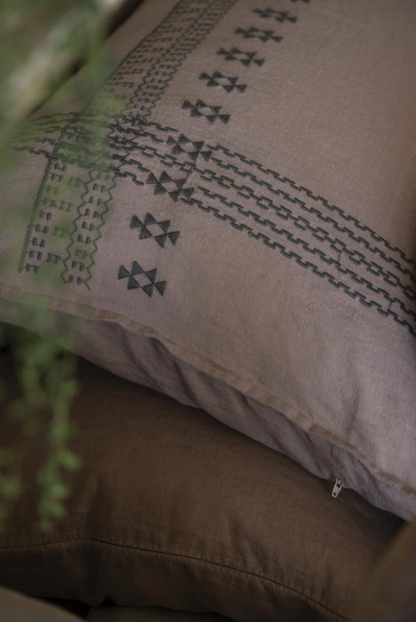 Linen Cushion with Embroidery - Dusty Pink