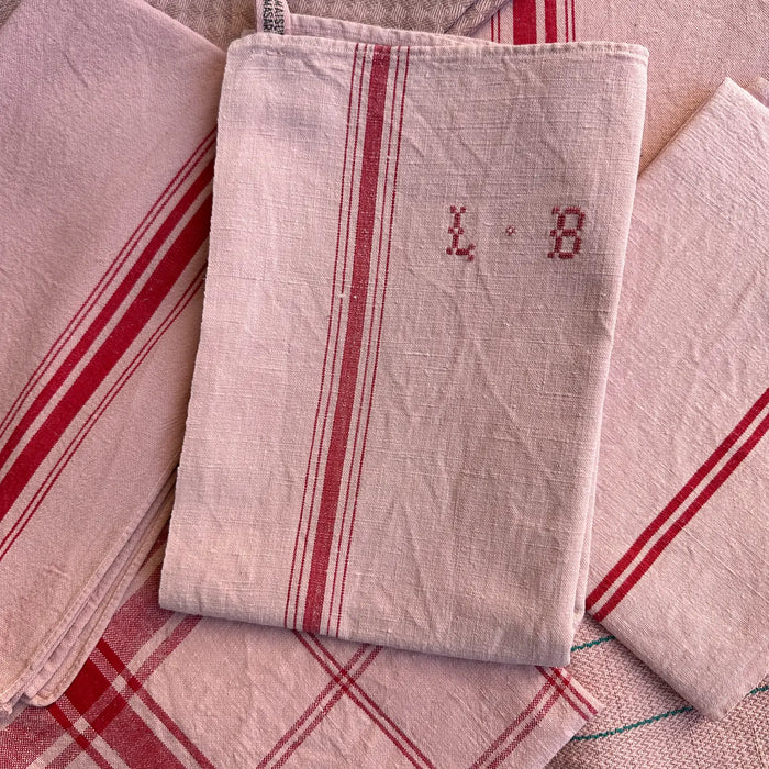 Vintage Striped Tea Towel - Ballerina Pink