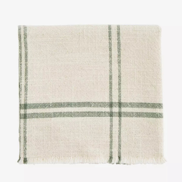 Checked Kitchen Towel with Fringes - Sage green